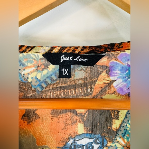 Multicolor Sheer Deep V Paris Print Cover-up Tunic Dress Size 1X - Picture 5 of 6